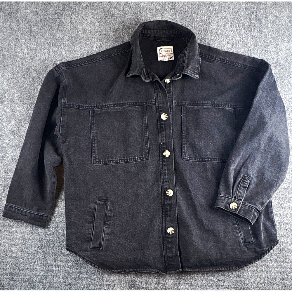 Stoosh 100% Cotton Faded Black Oversized Denim Shacket - Size Large